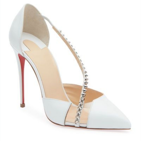 Christian Louboutin Kid PVC Spike Cross 100 Pumps 40 White Silver